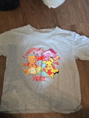 Grey Pokémon Graphic Tee with Pikachu and Friends